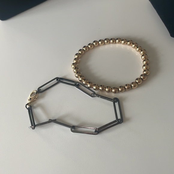 2 Pack Bracelet Bundle from Express: Gold Beaded & Dark Grey Paperclip Bracelets - Picture 4 of 6